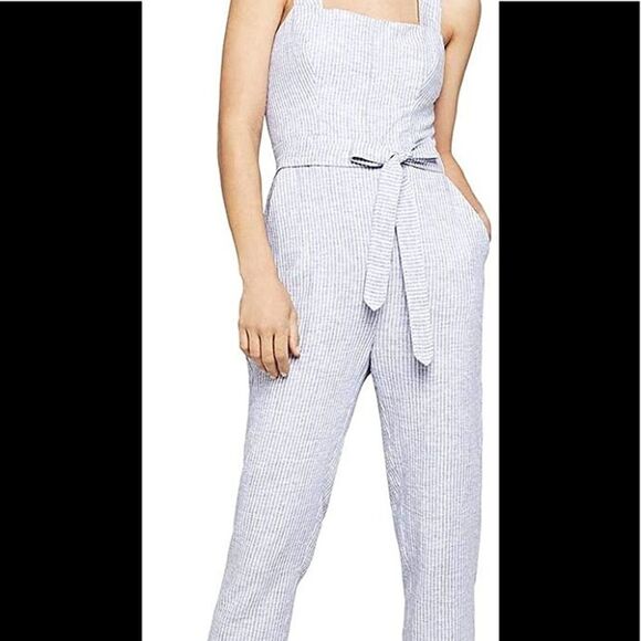 Jumpsuit, blue/white pinstripe linen-cotton size 0 - Picture 1 of 7